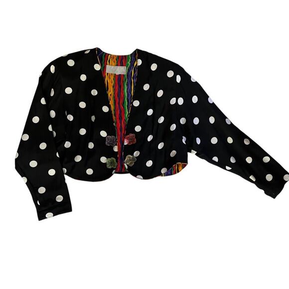 Vintage 80s Set Medium Blazer Pant Set Polka Dot Medium Rainbow Jacket Boho USA - Picture 8 of 16